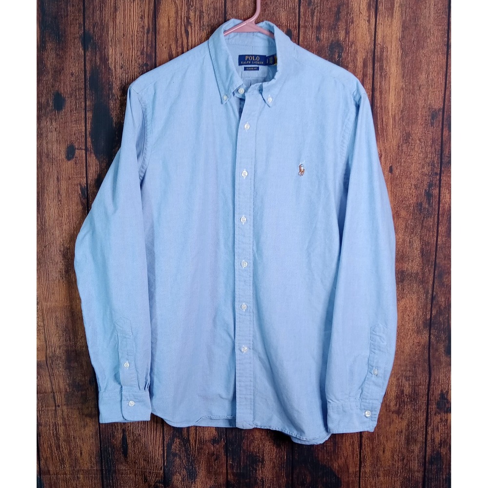 Polo Ralph Lauren Mens Blue Oxford Button Down Shirt Classic Fit Large L Slv